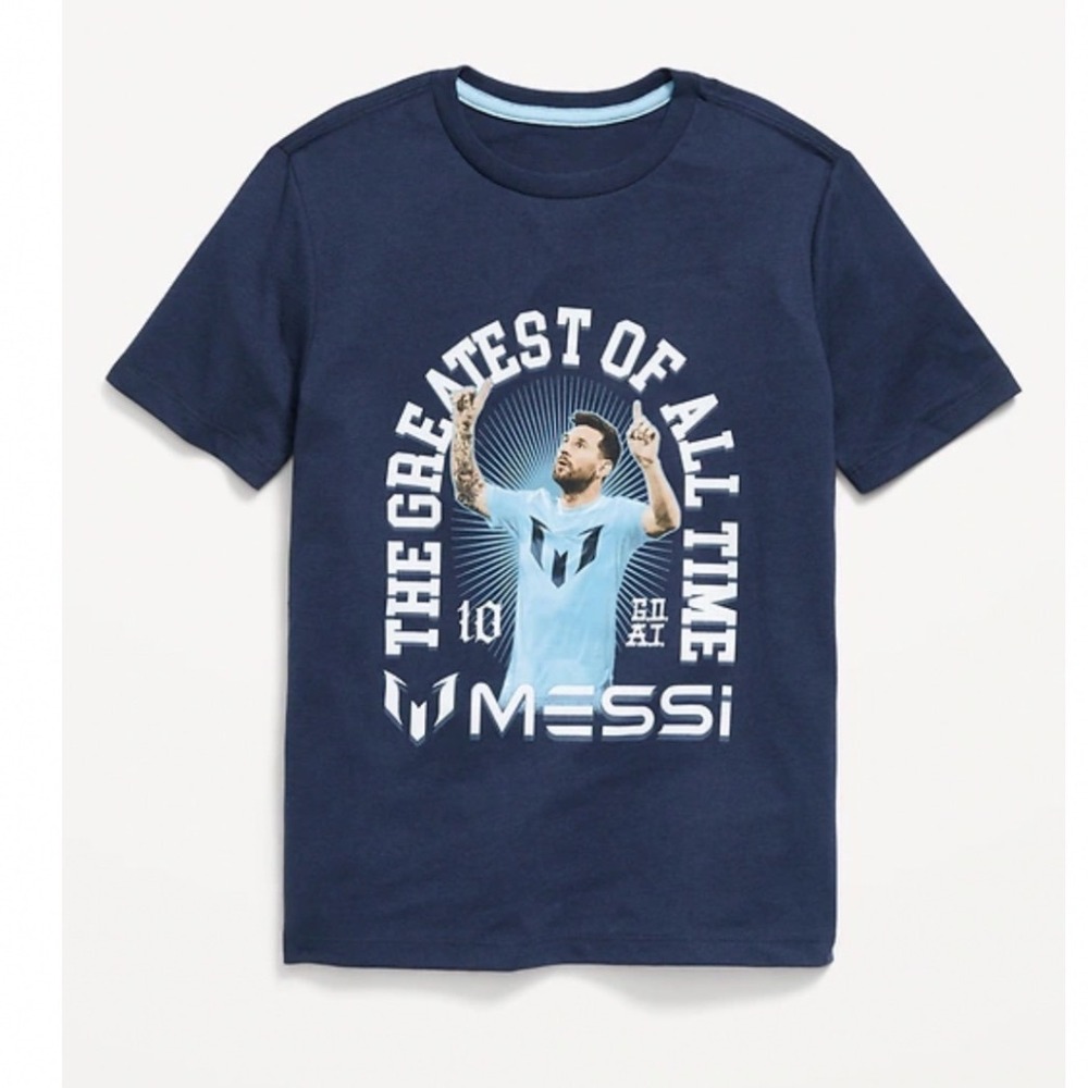 Old Navy Messi Collection GOAT Graphic Tee Navy Blue Kids Size M 8 830686-00-1